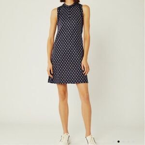 Tory Burch Sport Sleeveless Track Dress Navy Blue Jacquard Size M